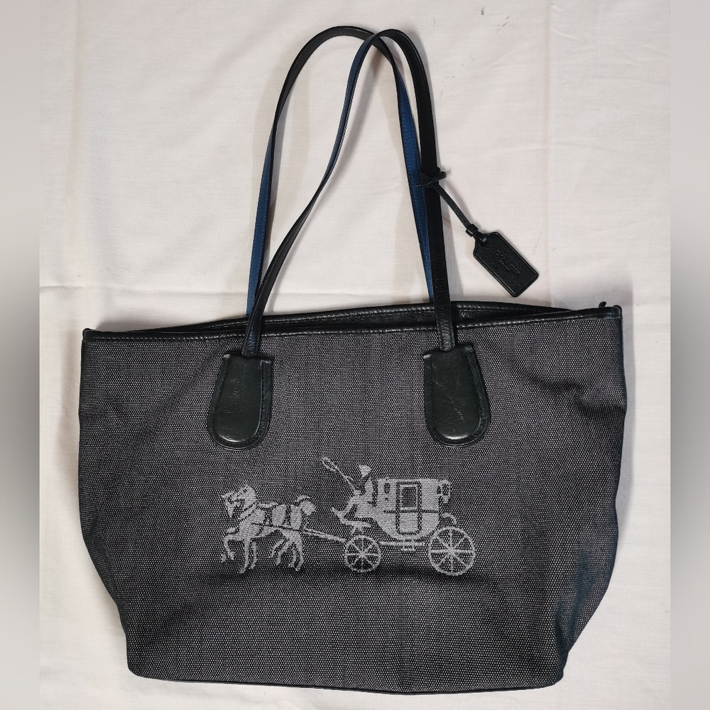Coach Horse and Carriage City Tote Denim Embossed Shoulder Bag